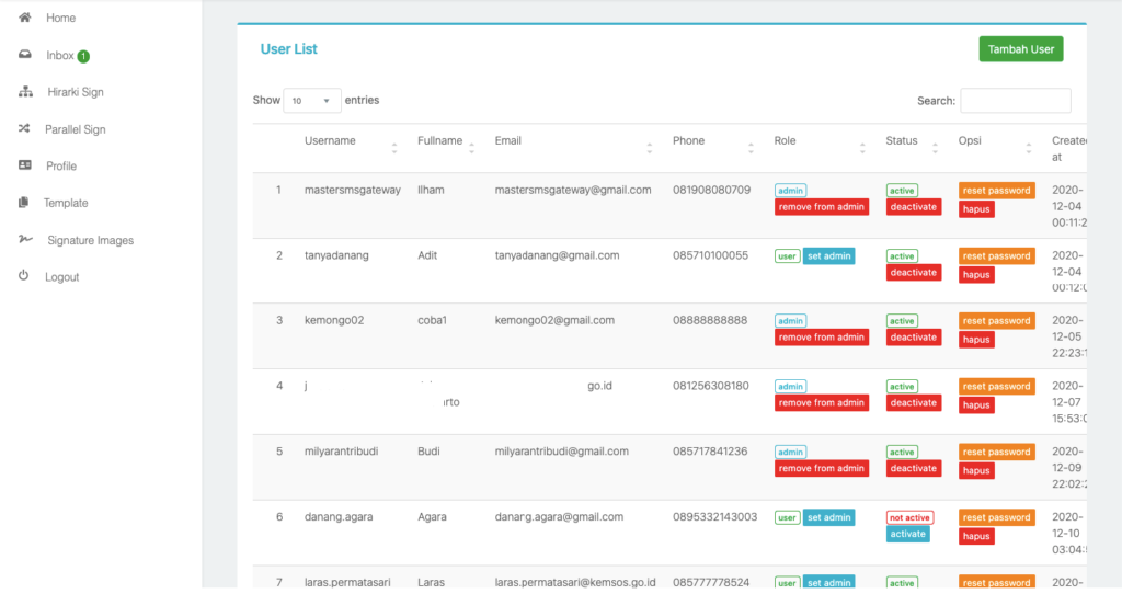 User-Management-SERTISIGN